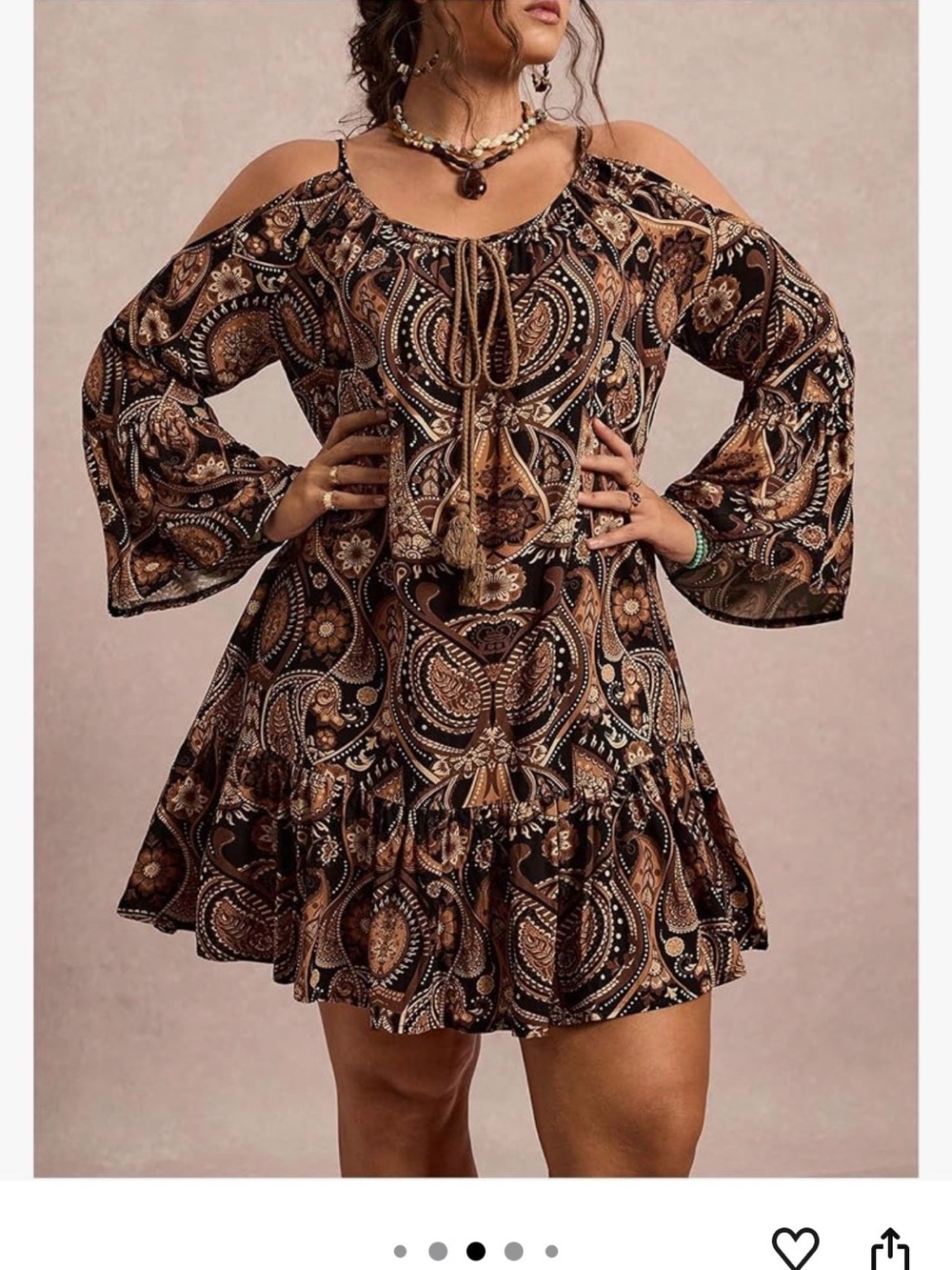 Amazon Cold-Shoulder Mini Dress in Brown Paisley